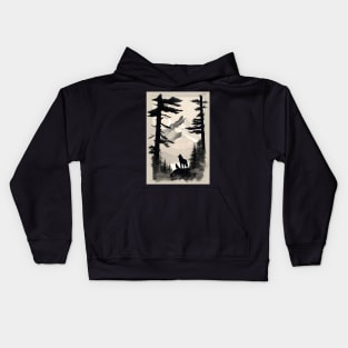 Wolf in Trees Silhouette Kids Hoodie